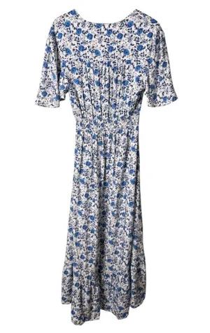 Abel The Label Hi-Lo Ruffle Hem Short Sleeve Floral Maxi Dress Blue White Medium thumbnail 2