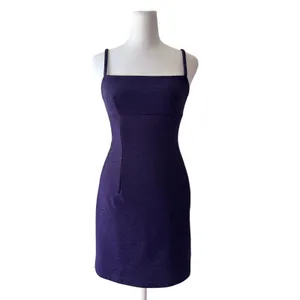 Vintage ‘90s XOXO Purple Metallic Sparkle Sleeveless Stretchy Bodycon Mini Dress thumbnail 2