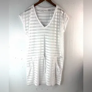 Calvin Klein M White Perforated Pocketed V-Neck Swim Coverup thumbnail 11