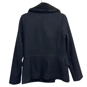 Gap‎ Wool Blend Black Peacoat Faux Fur Collar Small Quilted Lined Coat thumbnail 3