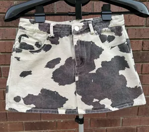 Le Lis Cow Print Denim Mini Skirt Western Country Concert Outfit XS Off White thumbnail 1