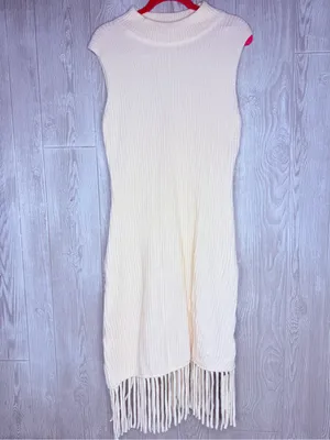 Nwt cider white / cream sleeveless high neck frindge bottom dress xl thumbnail 2
