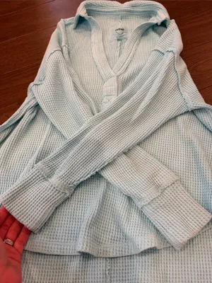 aerie Blue/Teal Waffle Henley Pullover Size XS - C72-011 thumbnail 5