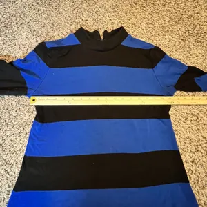 Ann Taylor Womens Mock Neck Striped Top Royal Blue Black Short Sleeve Size‎ M thumbnail 3
