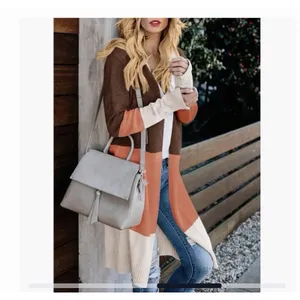 Lovaru Women Open Front Knit Colorblock Cardigan Sweaters, Loose Long Small thumbnail 2