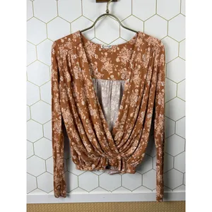 Free People Intimately Copper Floral Turnt Wrap Jersey Top - Size - Small thumbnail 5