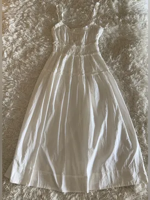 NEW DÔEN Marianne Stripe Organic Cotton Midi salt white Dress sz L thumbnail 6