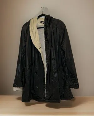 Women's UTEX Sz M Rain Coat Slicker Jacket Hooded Cuffed Button Up Leopard Trim thumbnail 1