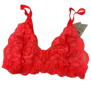 We Are HAH Chi‎ Bralette Fried Salmon Pink Floral Lace Sheer Adjustable XS NEW thumbnail 4