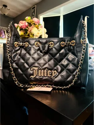 Juicy Couture Black Quilted Shoulder Tote Gold Chain Logo Purse NWT thumbnail 5
