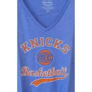 New York Knicks Porzingis NBA Womens V-Neck Tee by Majestic Threads L & 2X thumbnail 3