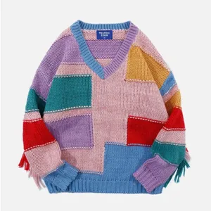 Aelfric‎ Eden Colorful Rainbow Fringe Sleeve Chunky Knit Sweater Size Medium thumbnail 1
