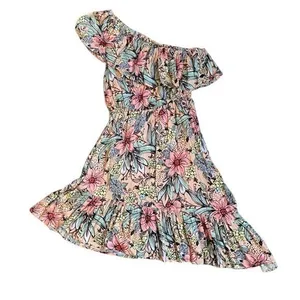 MINKPINK Womens Pink Floral One Shoulder Asymmetric Ruffle Mini Dress‎ Size S thumbnail 6
