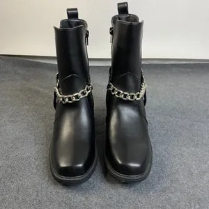 Pazzle Chain Accent Ankle Boots Women's Black Block Heel Square Toe Sz 7.5 NWOT‎ thumbnail 3