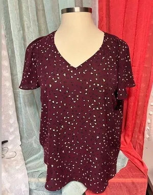 Elle Women's Burgundy Patterned Top thumbnail 1