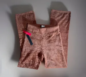 Carbon38 Fuzzy Eyelash Flare Lounge Pants in Cappuccino Brown Small Cozy Knit thumbnail 4