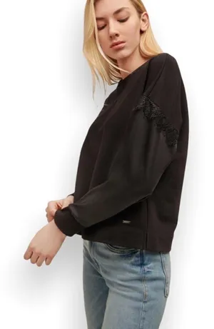 DKNY Mixed-Media Lace-Trim Sweatshi Black L‎ thumbnail 1