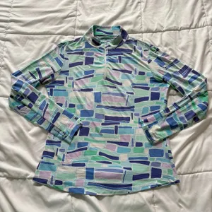 IBKUL Womens Blue Green Geometric Quarter Zip Sun Shirt Top Medium Gorpcore thumbnail 1