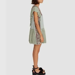 Free People Day Glow Boho Embroidered Mini Dress Women’s Medium Spanish Moss thumbnail 4