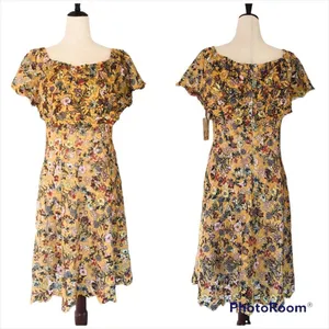 ALEX MARIE Off The Shoulder Yellow Lace Midi Dress Size 6 Wedding Guest Cottage‎ thumbnail 2