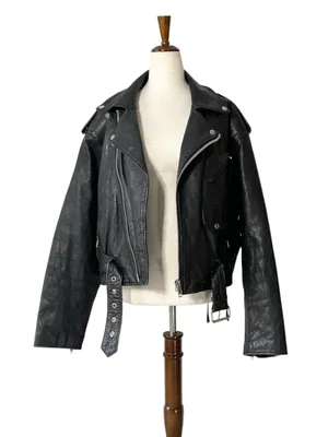 VINTAGE SARAH Black Leather Moto Jacket Size L thumbnail 3