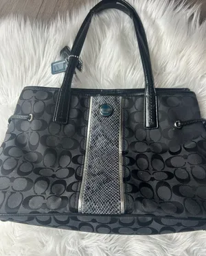 Coach Black Signature Python Stripe Carryall shoulder Bag 14x10x6 hobo thumbnail 1