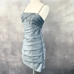 Eden Bridesmaids Cocktail Dress Womens 4 Blue‎ Satin Ruched Formal Minimal Chic thumbnail 3