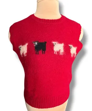 Skyr Sportswear Vintage Red Shetland Wool Black Sheep Sweater Vest Size 36 thumbnail 1