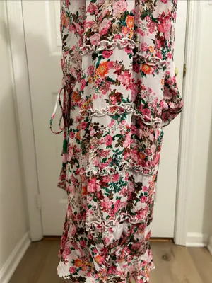 Rococo Sand Vie Floral Ruffle Mini Dress New Size Large Beaded Tie Resortwear thumbnail 9
