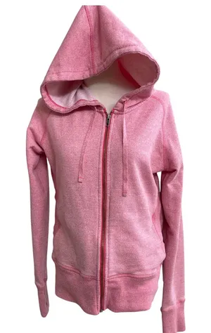 Patagonia pink Heathered Full Zip Hoodie Jacket Thumbholes Women size S Workout thumbnail 1