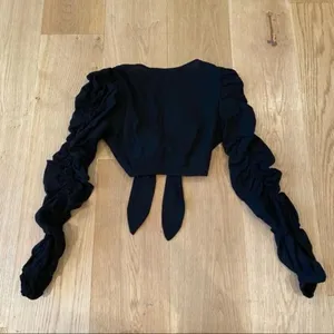 Lioness Long Sleeve Tie Front Crop Top in Black thumbnail 4
