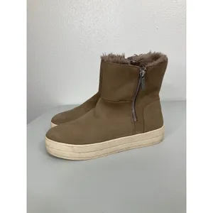 J/Slides NYC Womens Taupe Nubuck Leather Faux Fur Lined Platform Boots‎ Size 10 thumbnail 3