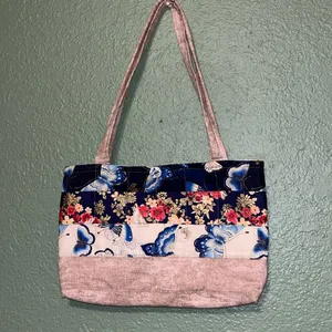 Vintage Quilted butterfly tote bag purse thumbnail 2