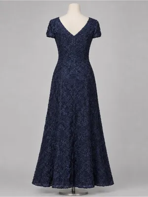 Alex Evenings Navy 3D Rosette Soutache Sequin Mother of Bride Gown Sz 10 Formal thumbnail 4