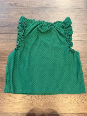 J. Crew Ruffled Dot Texture Sleeveless Top - Green Size XL - C58-026 thumbnail 7