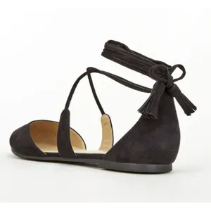 ShoeDazzle Missty Black Pointed Lace-Up Flats w/ Tassels Sz 8‎ NIB thumbnail 2