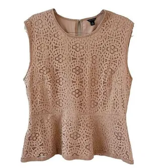 Ann Taylor Lace Sleeveless Top in Beige thumbnail 1