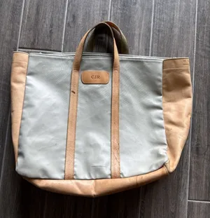 Jon Hart Design Tote Bag‎ Beige Leather Trim & Sides Monogram CJR Kelso Karryall thumbnail 1