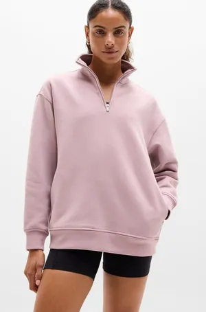 New Athleta L Forever Fleece 1/4 Zip Sweatshirt Blush Pink Large Regular thumbnail 1