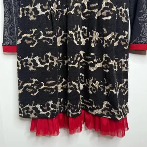 Vasna Desire Midi Length Dress Woman’s Size Large Mixed Prints Red Ruffle Boho thumbnail 9