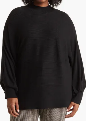 T Tahari Mock Neck Sweater Women 2X Black New Ribbed Dolman Sleeve thumbnail 1