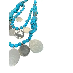 Chicos turquoise Gold metal Statement Boho Bib Tribal metal Knecklace SKU 9577 thumbnail 3