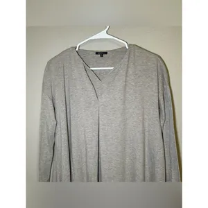 Lafayette 148 Gray Double V Neck Asymmetrical Long Sleeve Tunic Top Size Small thumbnail 3