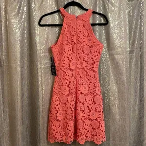 Lulus‎ Love Poem bright coral orange lace mini dress, size S, NWT thumbnail 5