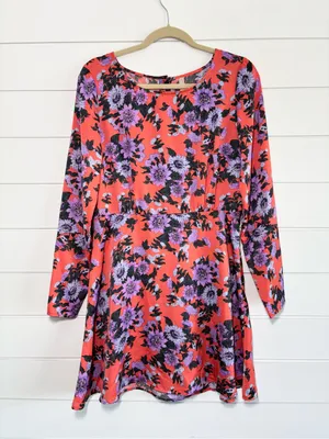 Free‎ People Coral Dress with Purple Floral Print thumbnail 3