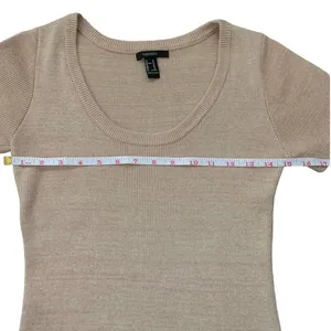Forever‎ 21 Nude Pink Side Slit Ribbed Short Sleeve Silhouette Dress Size M thumbnail 6