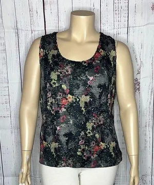 Avenue Stretch NWT 26/28 Abstract Floral Print Crinkle Stretchy Tank Top Blouse thumbnail 1