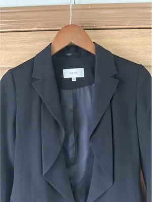 REISS Black Sienna Draped Waterfall Open Front Blazer Jacket Women’s size 2 XS thumbnail 5