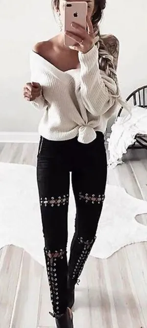 Womens Nude Brand Chloe Lace Up Sexy Faux Suede Pants in Black - Sz S thumbnail 1