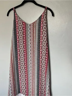 Pink Rose Striped Boho V-Neck Spaghetti Strap Dress - Red, Brown, Gray thumbnail 2
